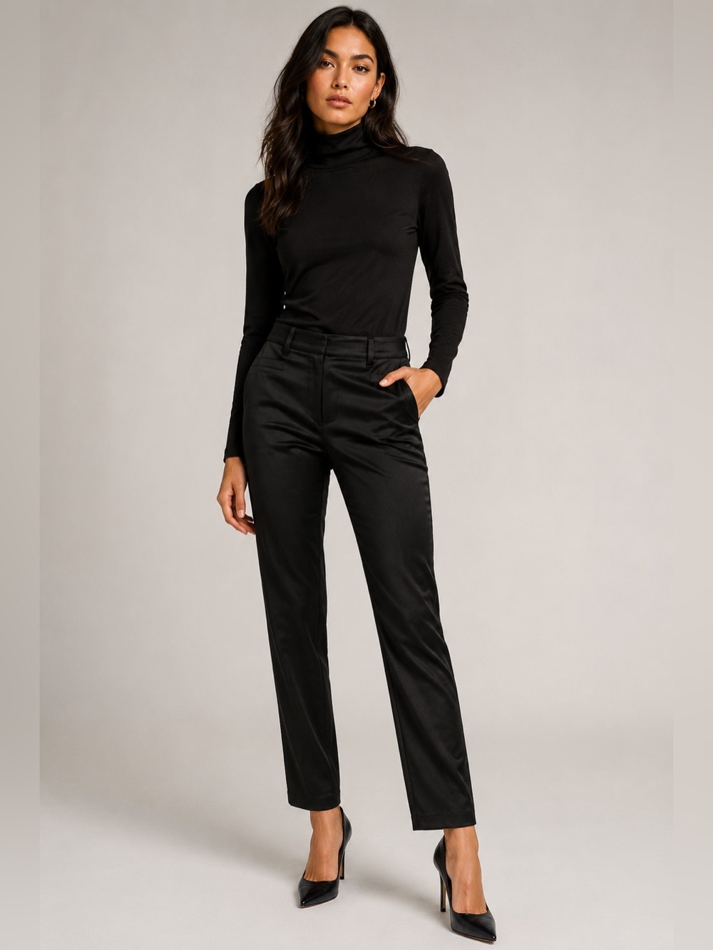 Prada Black Satin Finish Tailored Straight Leg Trousers Pants IT 38 XS